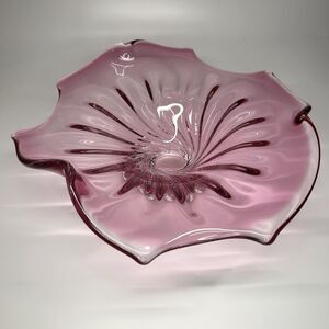 Vintage Hand-Blown Pink/Purple Murano-Style Glass Bowl with Splash Swirl Details